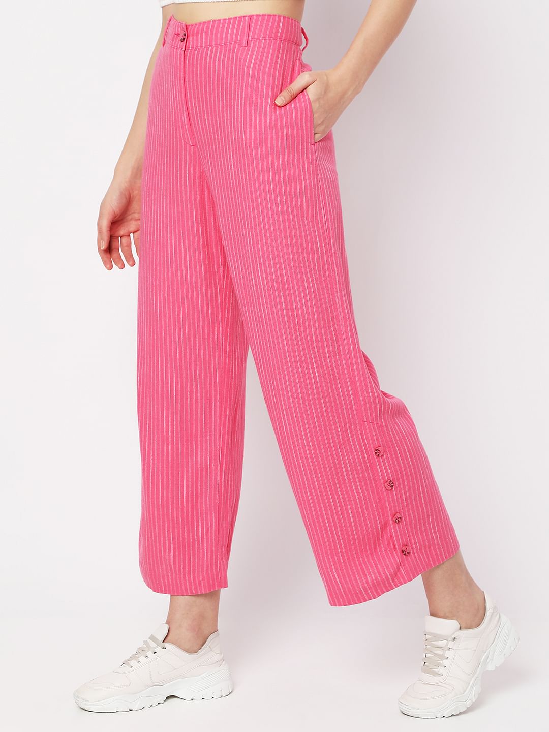 Pink High Rise Striped Pants