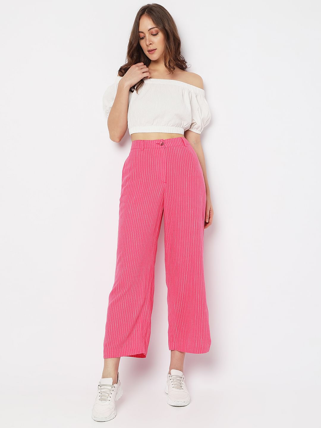 Pink High Rise Striped Pants