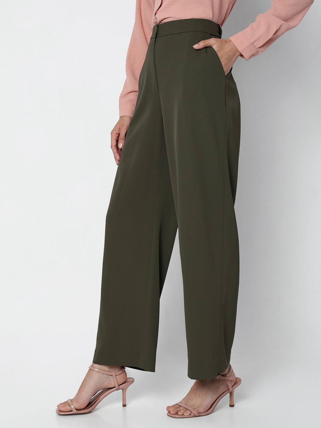 Green High Rise Straight Fit Pants