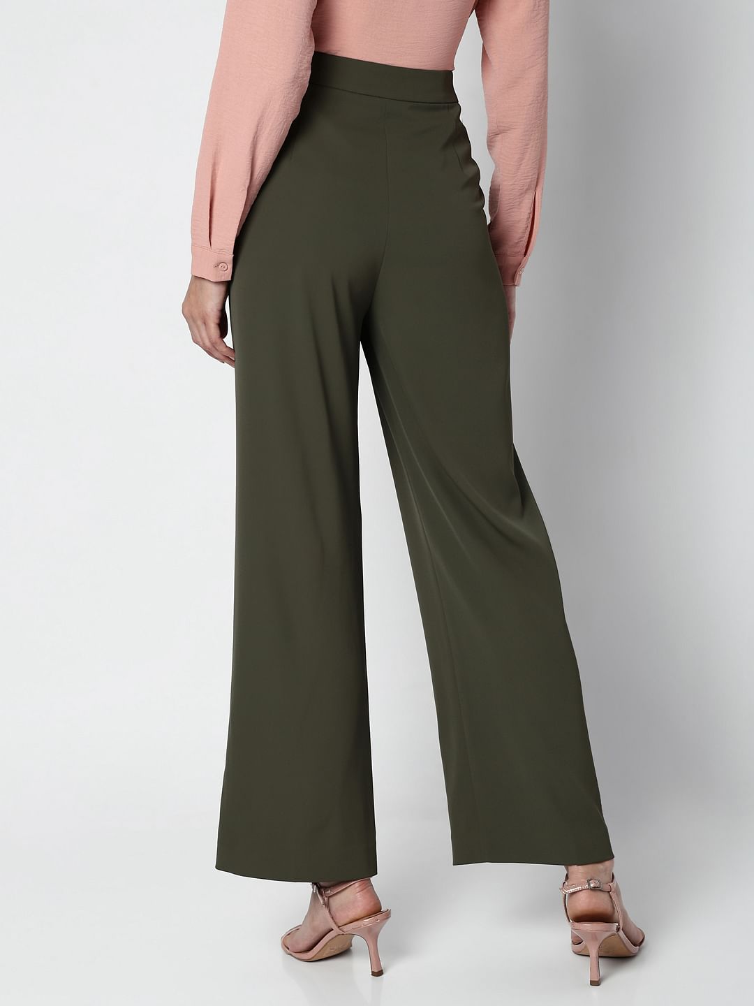 Green High Rise Straight Fit Pants