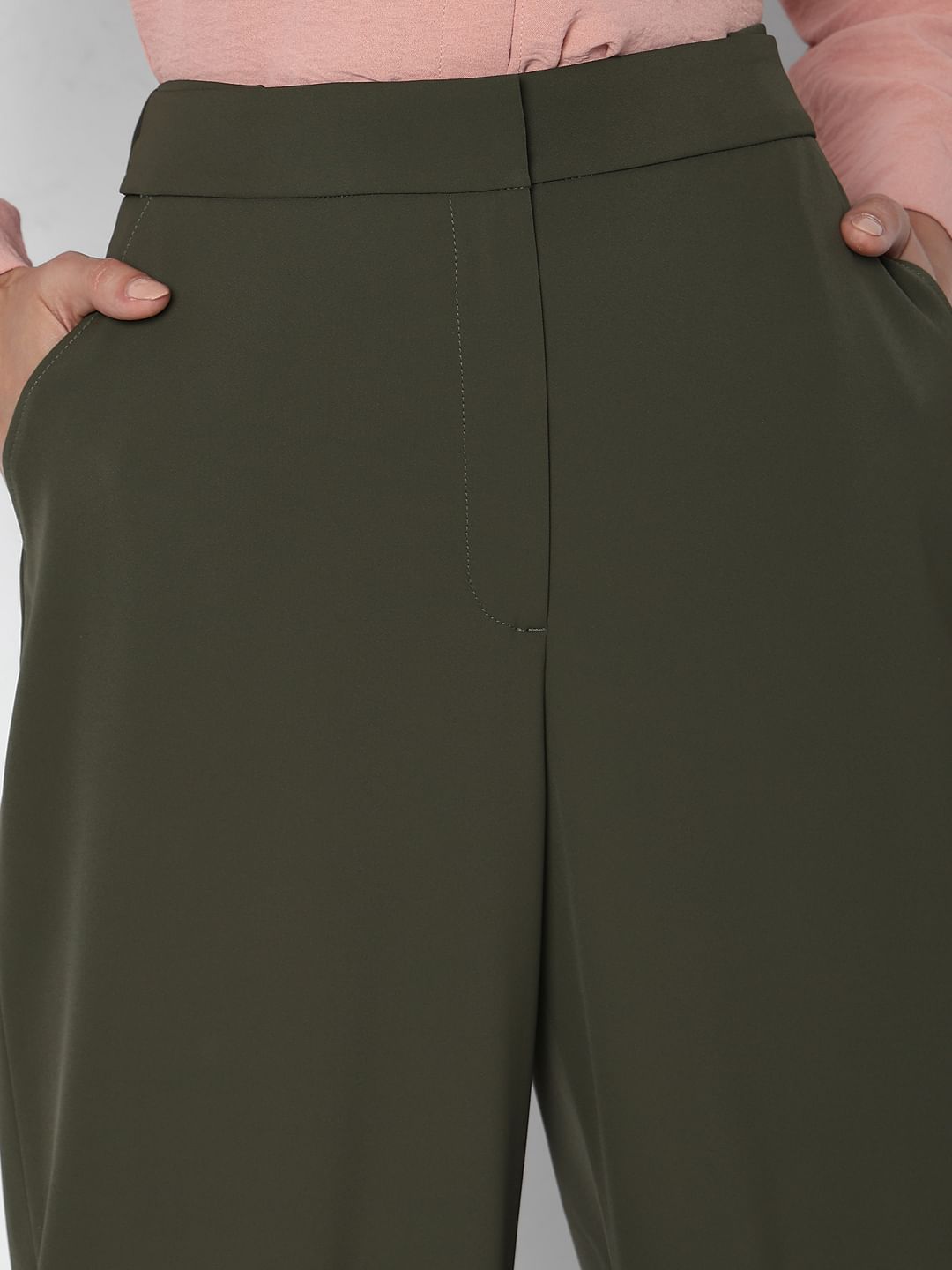 Green High Rise Straight Fit Pants