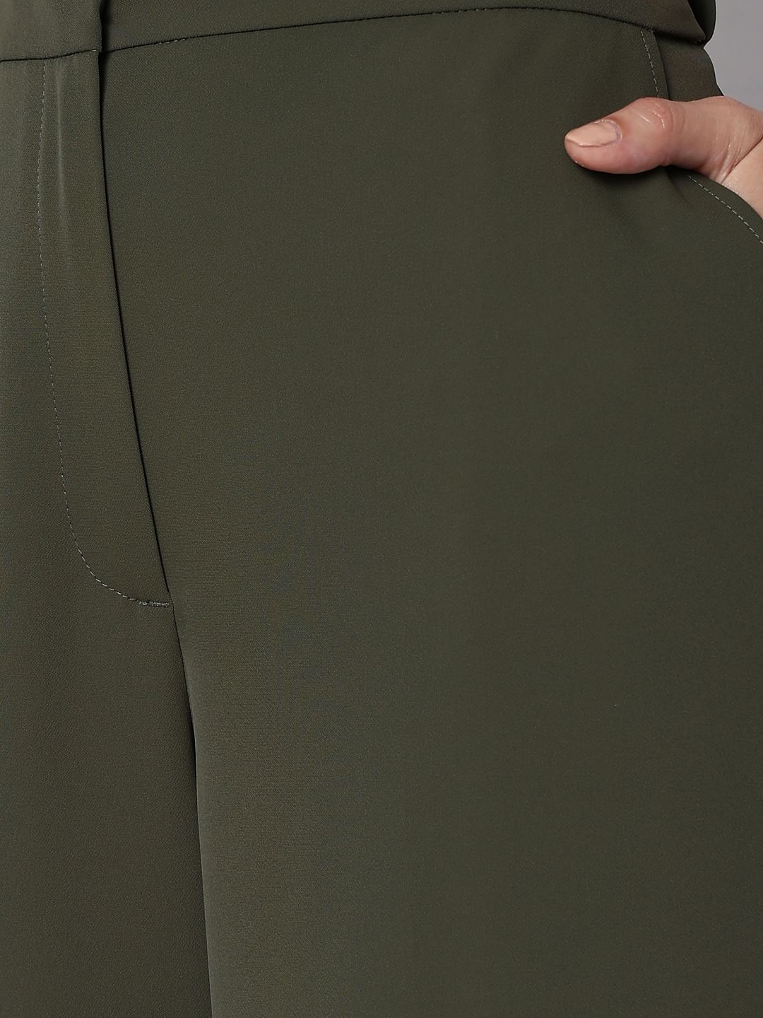 Green High Rise Straight Fit Pants