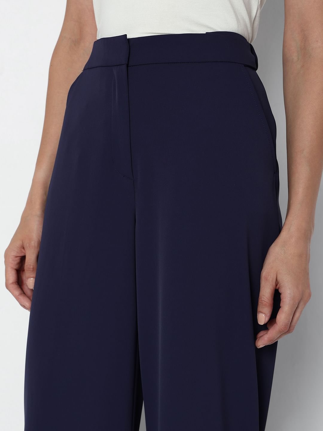 Navy Blue High Rise Straight Fit Pants