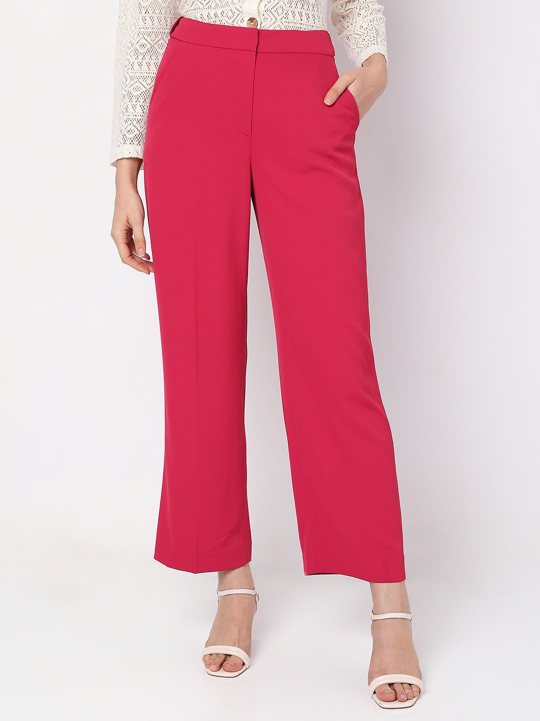Pink High Rise Straight Fit Pants