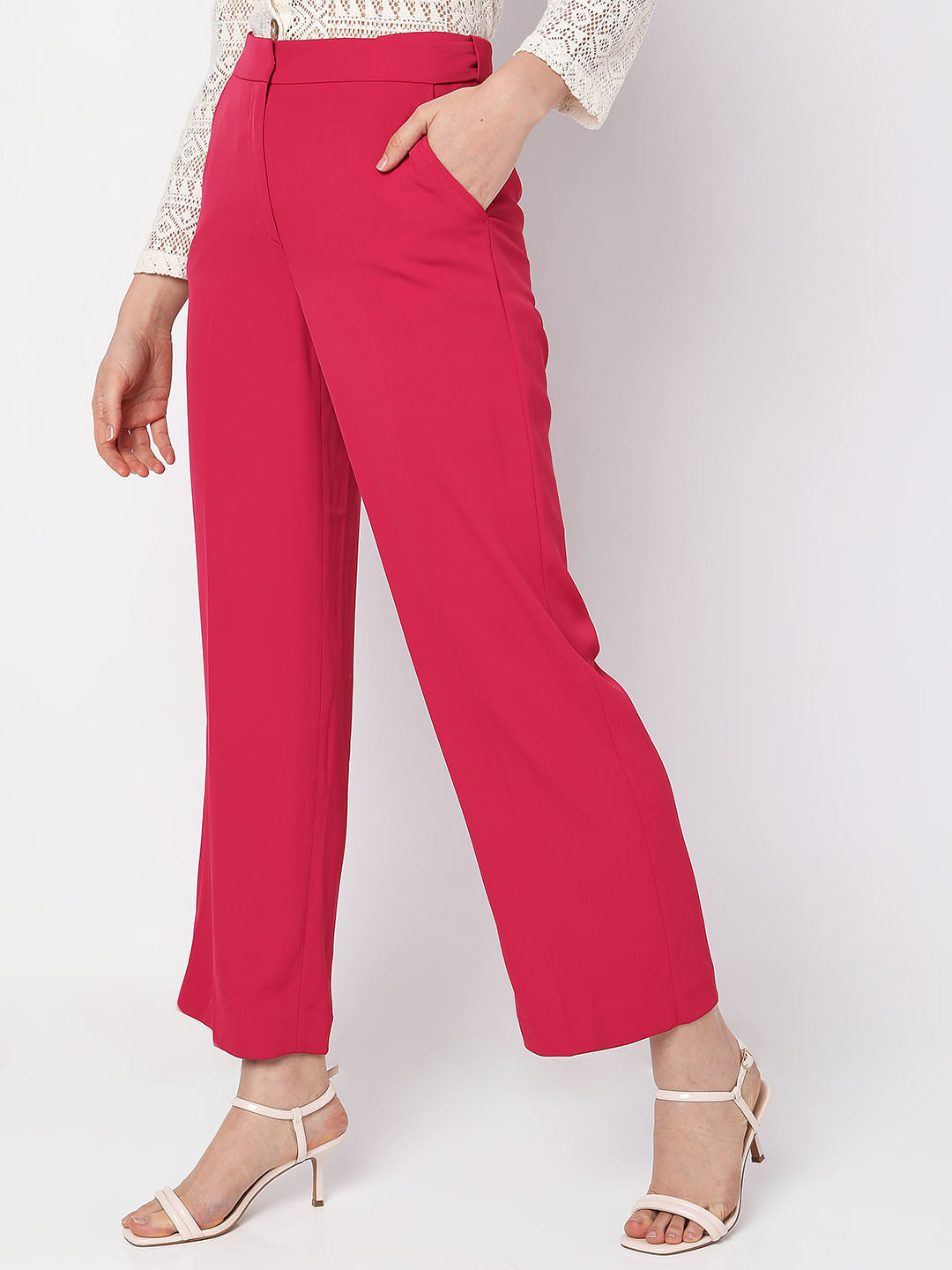 Pink High Rise Straight Fit Pants