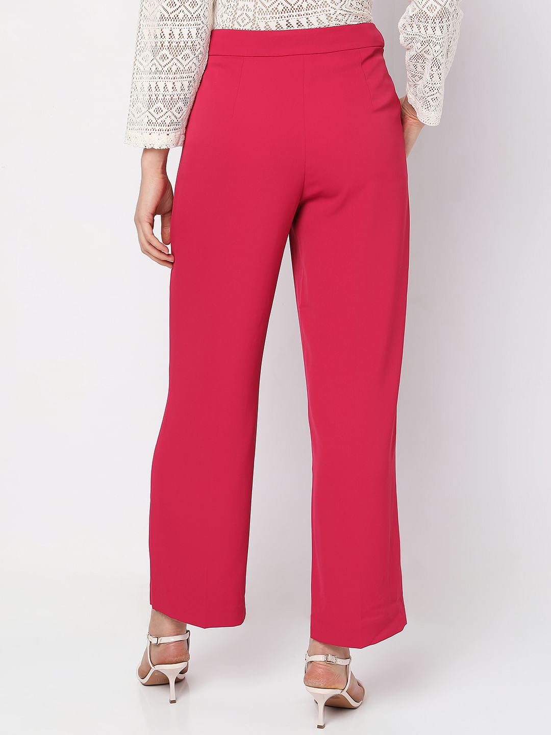 Pink High Rise Straight Fit Pants