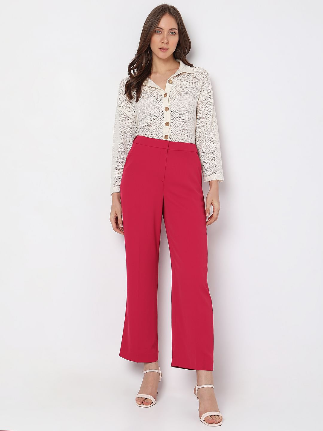 Pink High Rise Straight Fit Pants
