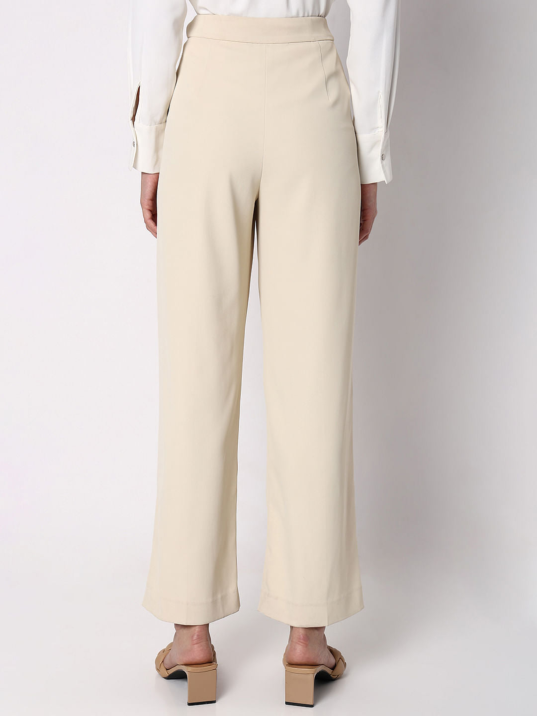 Beige High Rise Flared Pants