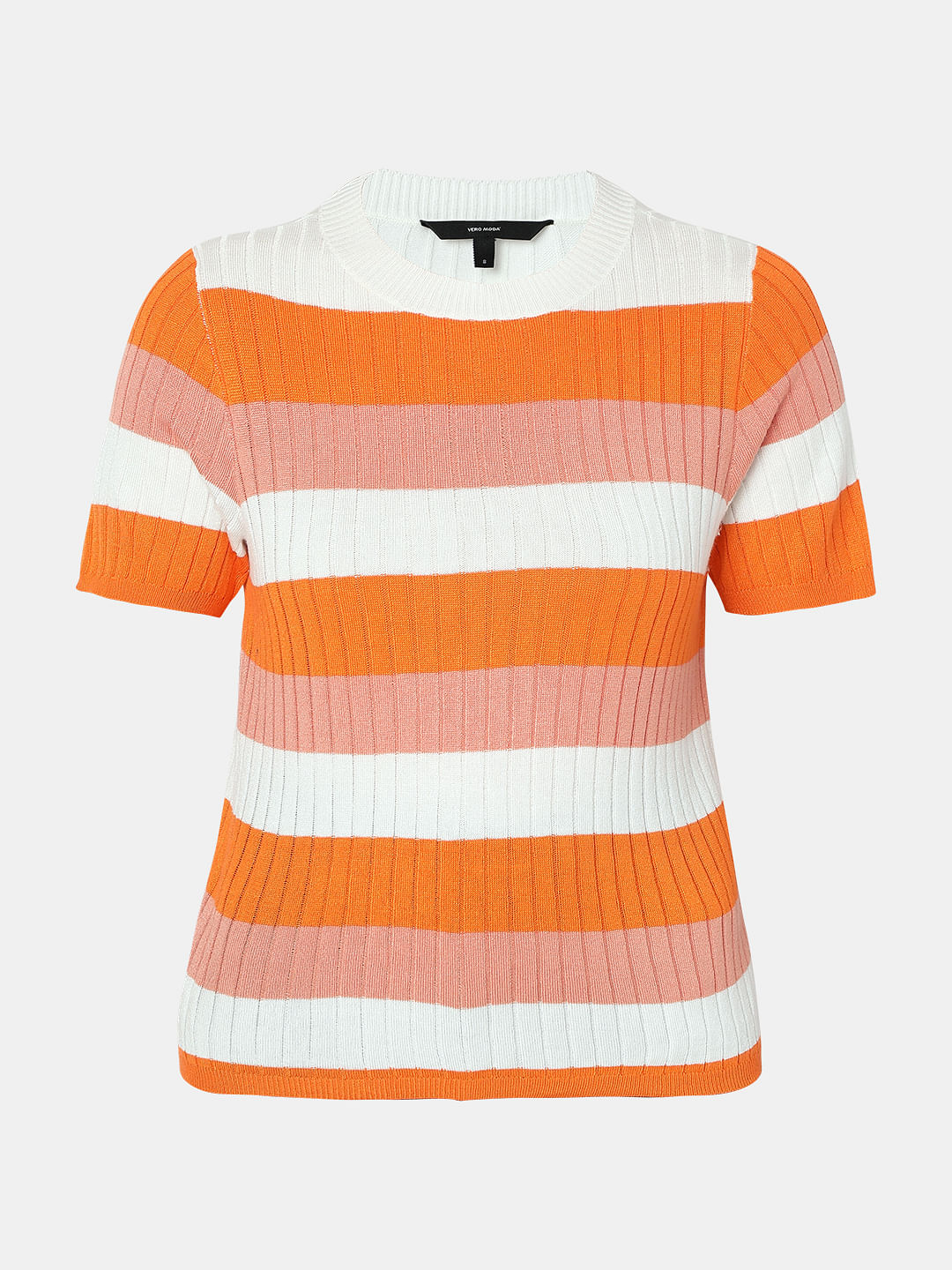 Orange Ribbed Striped Knit Top