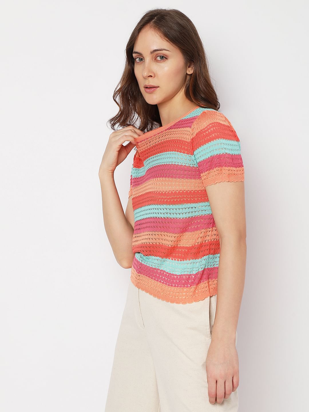 Blue Colourblocked Knit Top