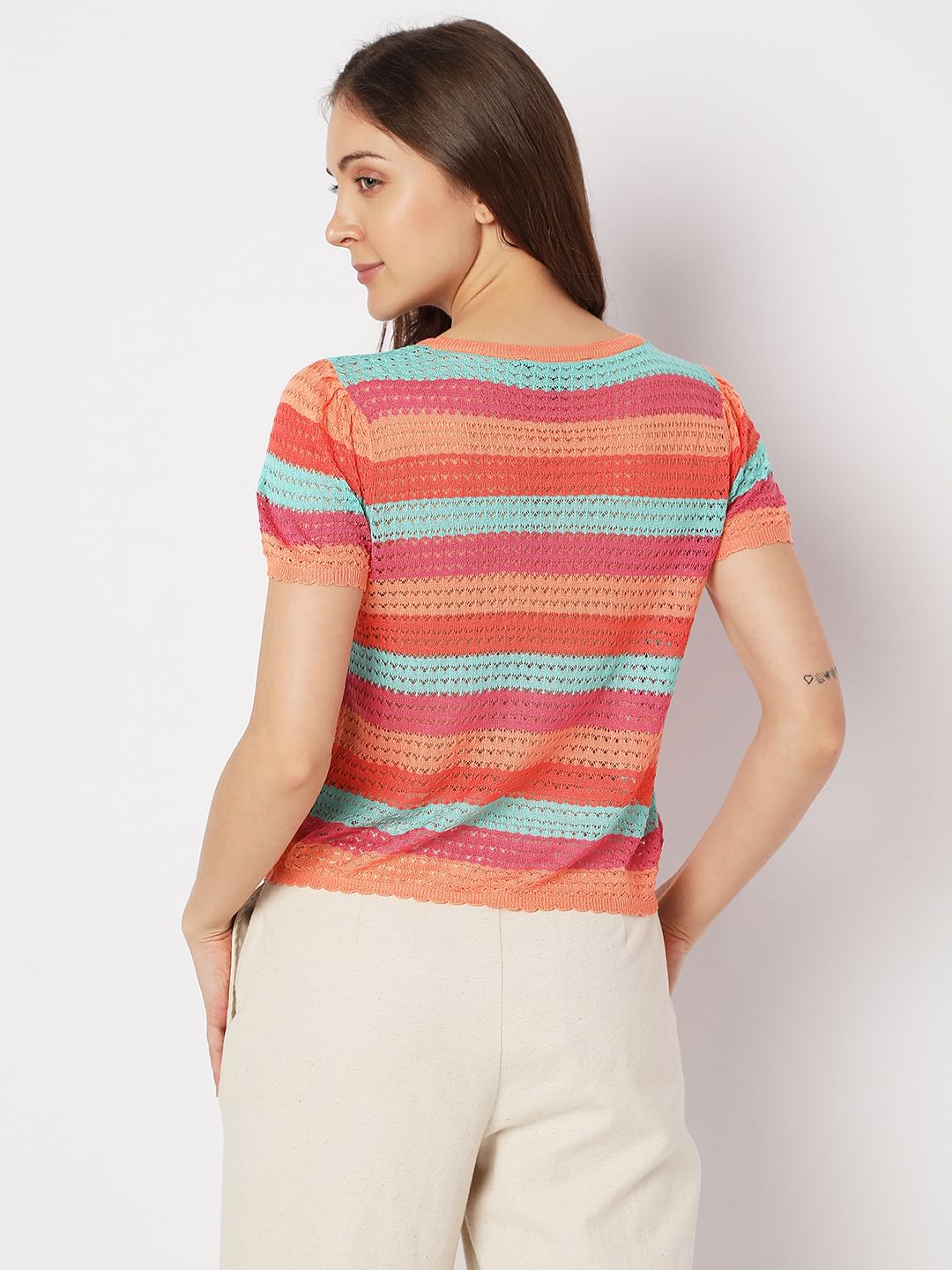 Blue Colourblocked Knit Top