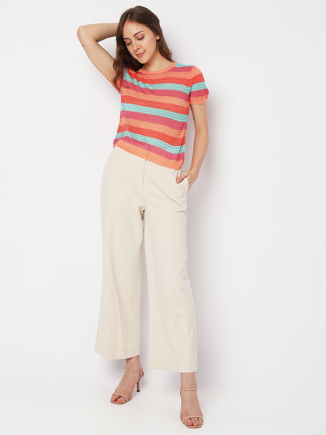 Blue Colourblocked Knit Top