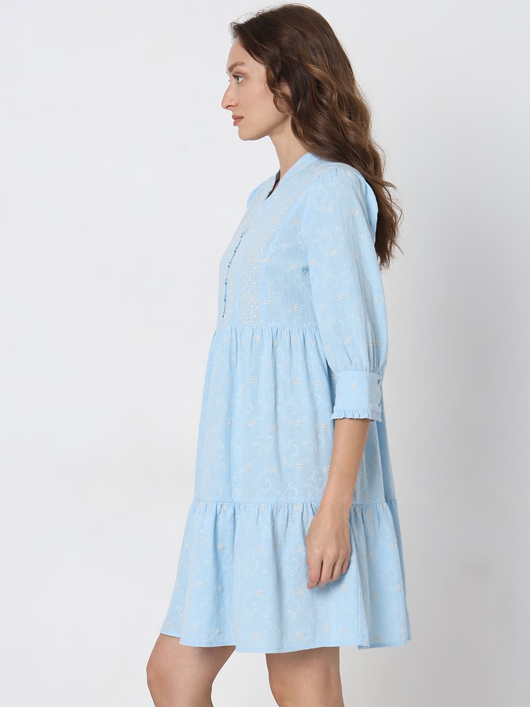 Light Blue Embroidered Shift Dress
