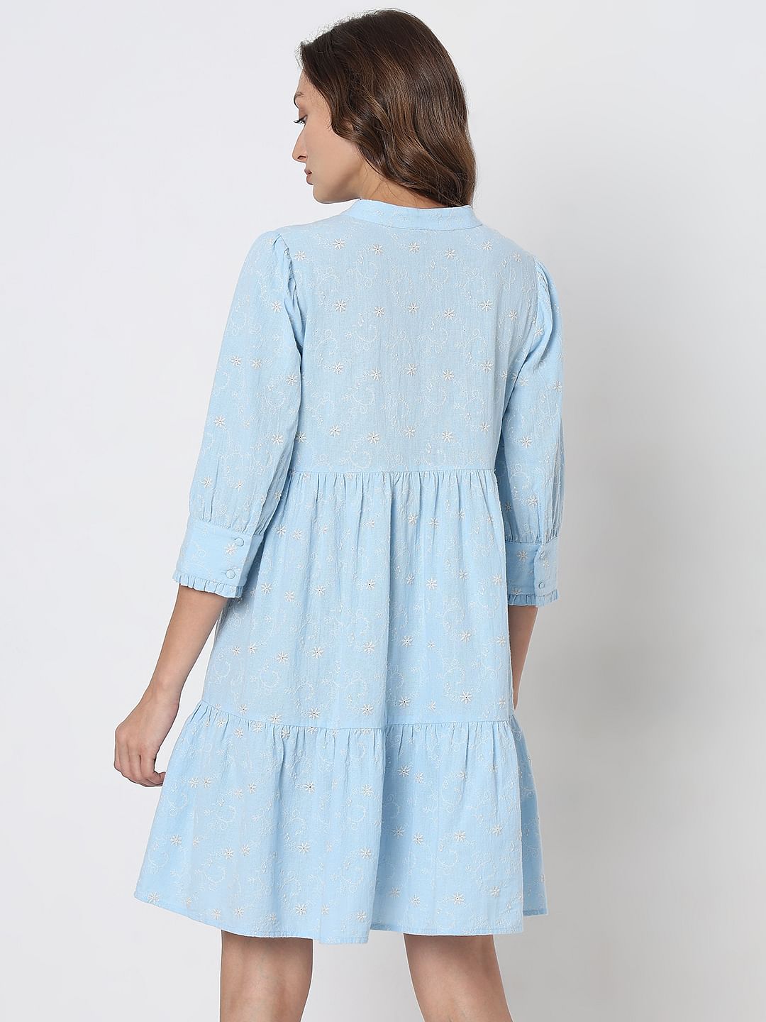 Light Blue Embroidered Shift Dress