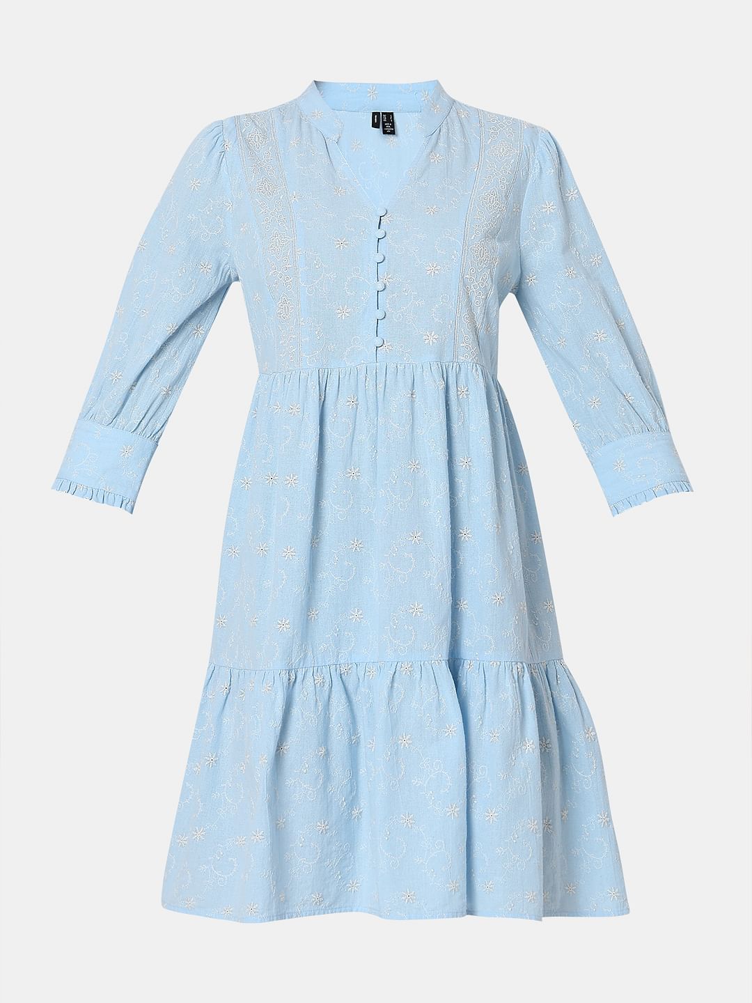 Light Blue Embroidered Shift Dress