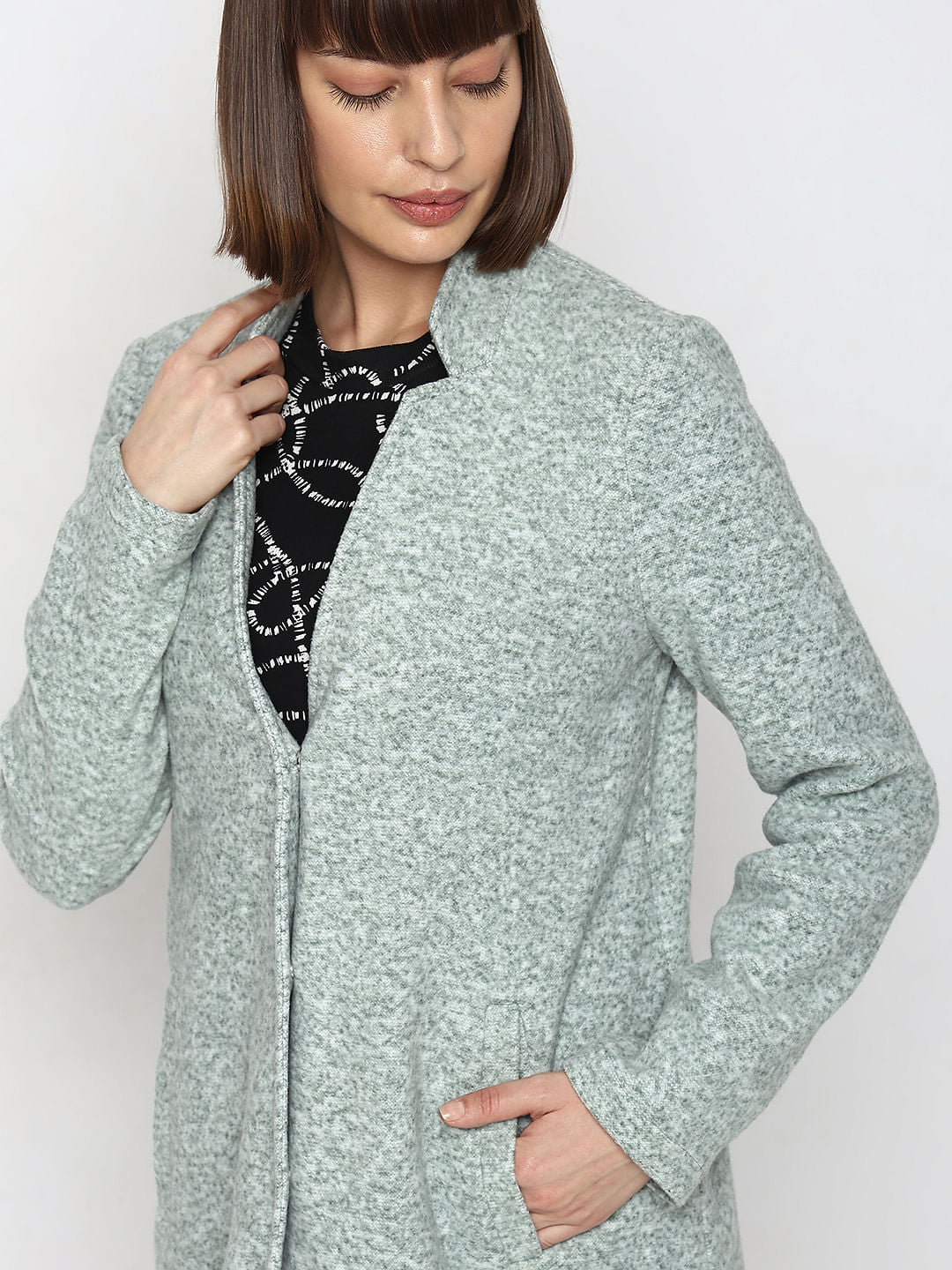 Green Melange Long Coat