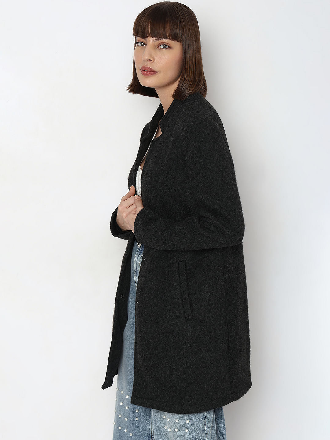 Dark Grey Melange Long Coat