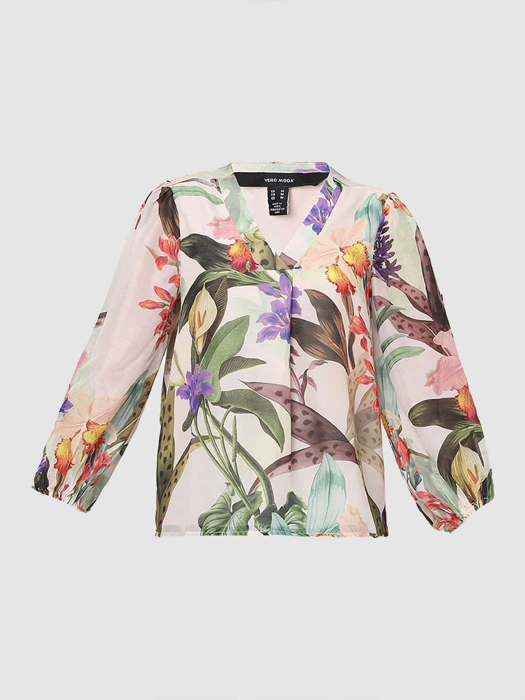 Peach Floral Print V-Neck Top