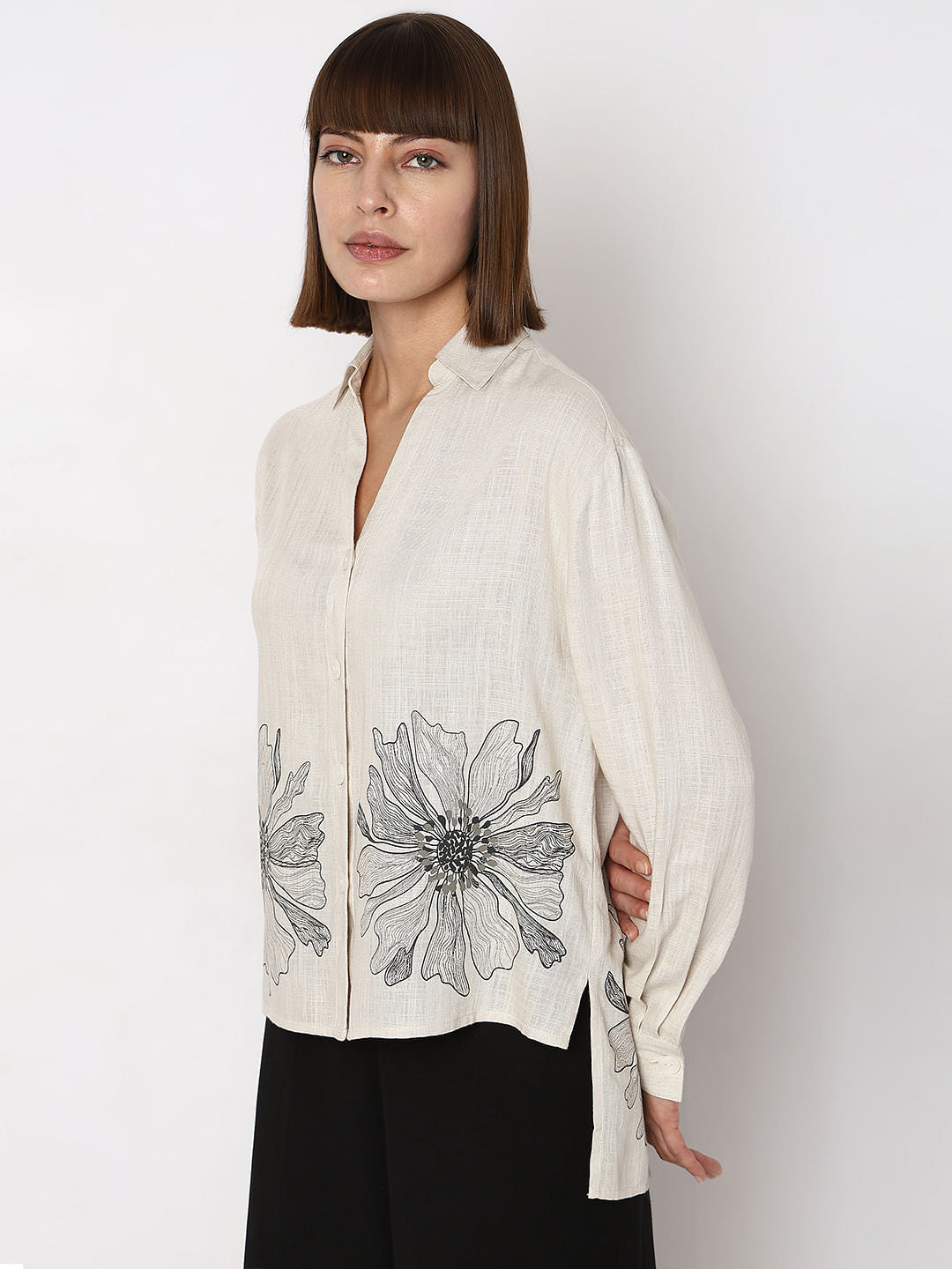 Off-White Floral Asymmetric Shirt