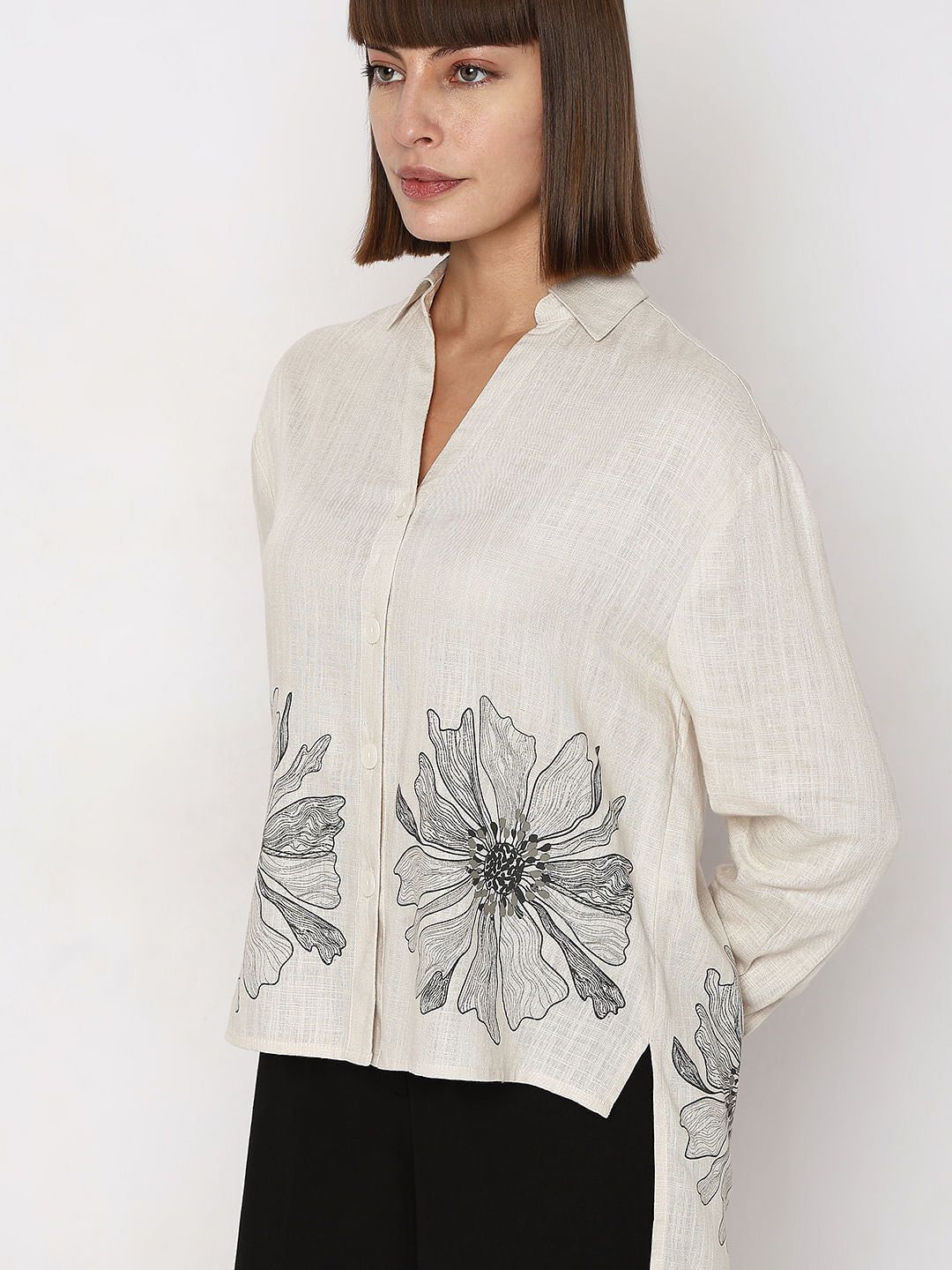 Off-White Floral Asymmetric Shirt
