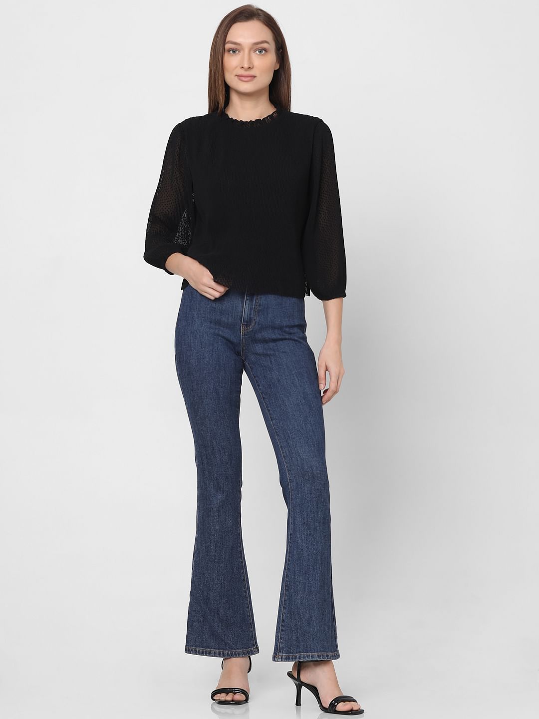 Black Plisse Pleated Top