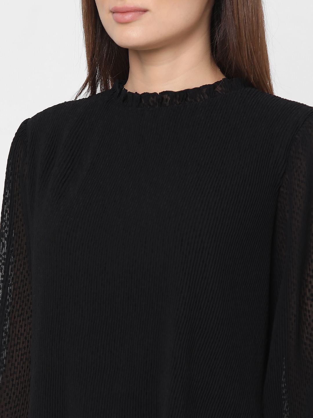 Black Plisse Pleated Top