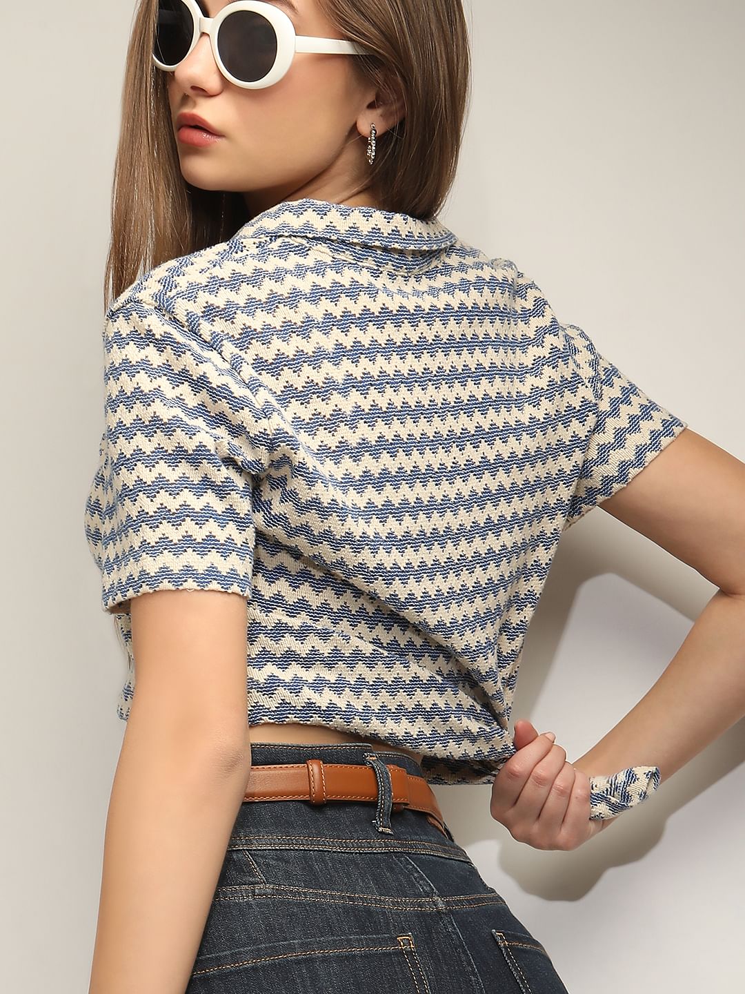 Beige Abstract Print Polo