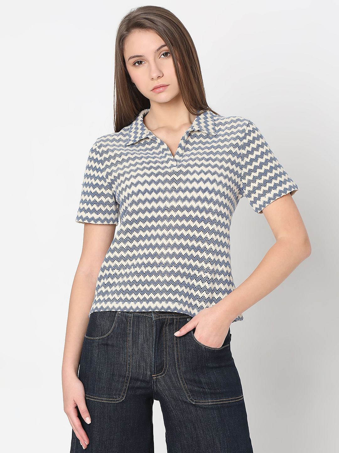 Beige Abstract Print Polo