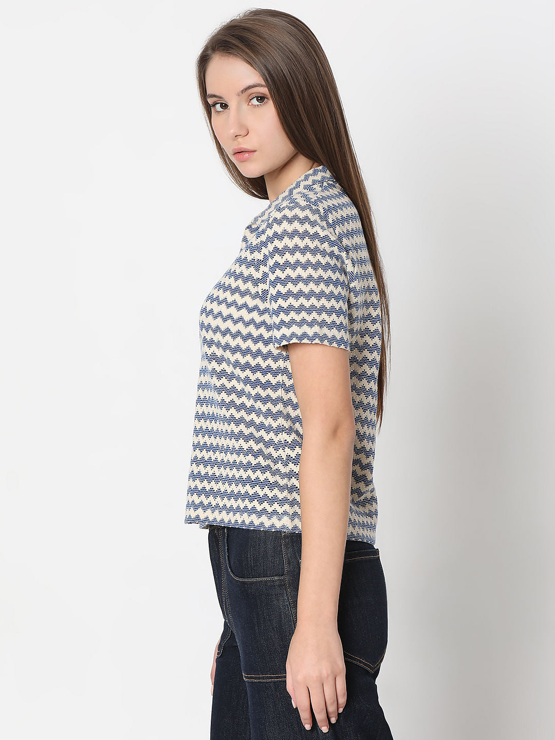 Beige Abstract Print Polo
