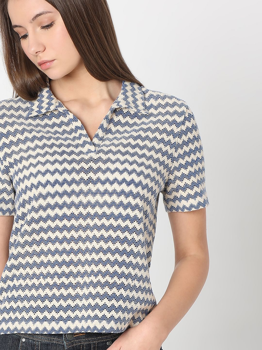 Beige Abstract Print Polo