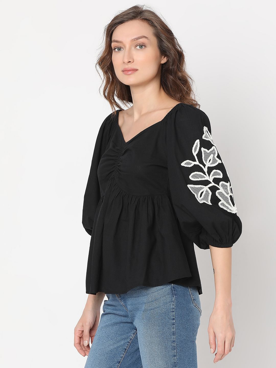 Black Floral Embroidered Top