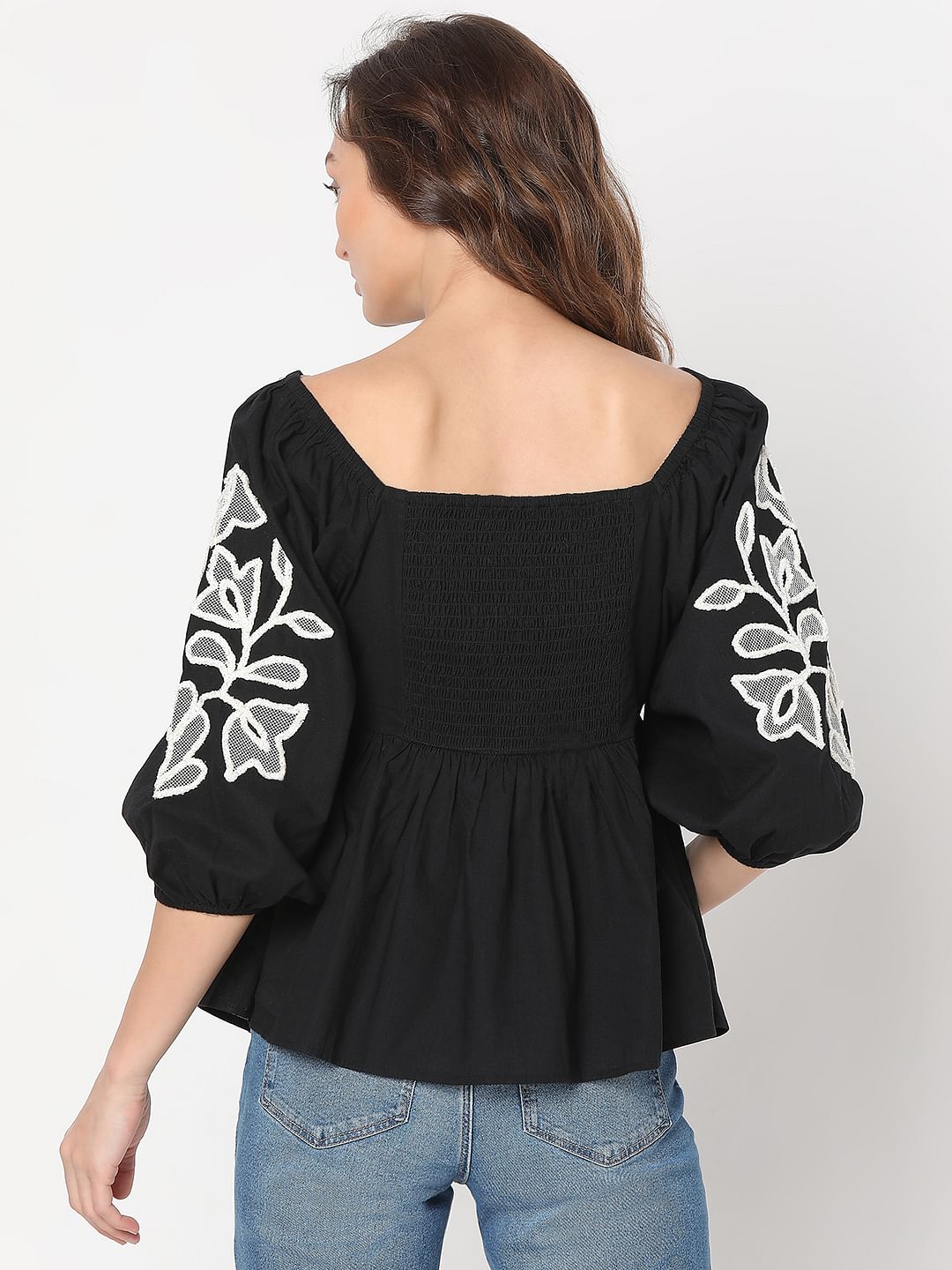 Black Floral Embroidered Top