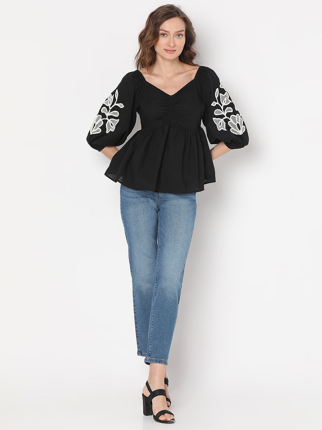 Black Floral Embroidered Top