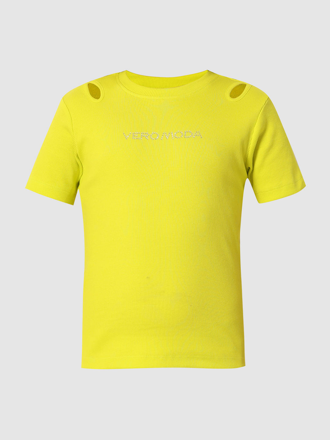 Neon Green Knitted Cut-Out T-Shirt