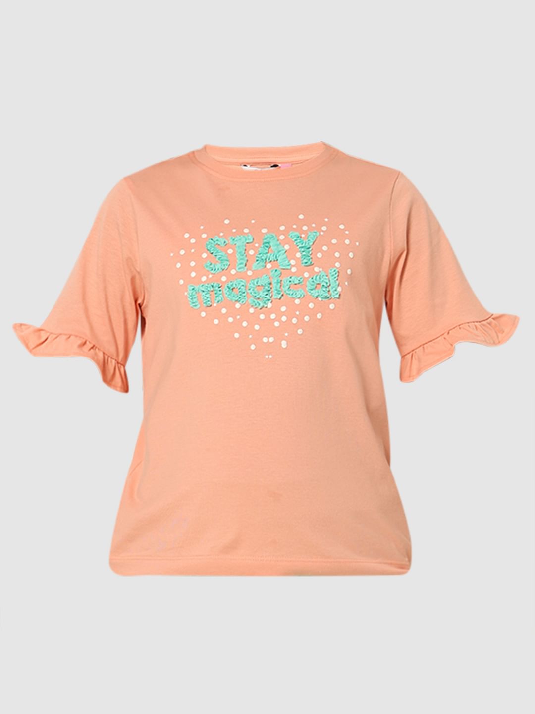 Girls Coral Typographic Print T-Shirt