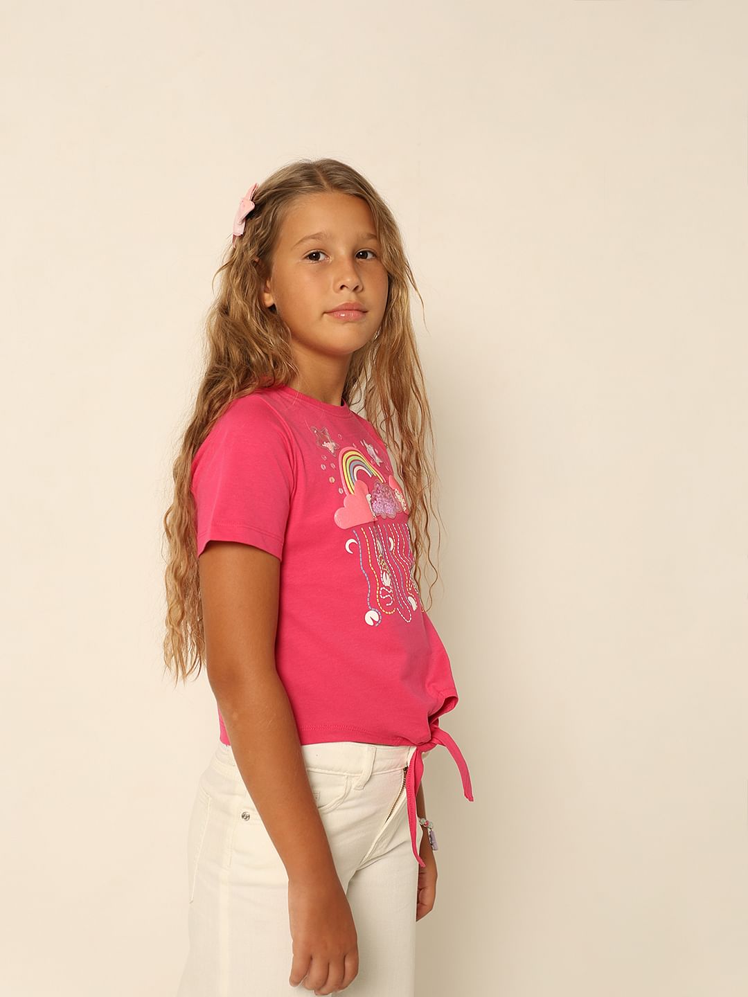 Girls Pink Typographic Print T-Shirt - 4Y