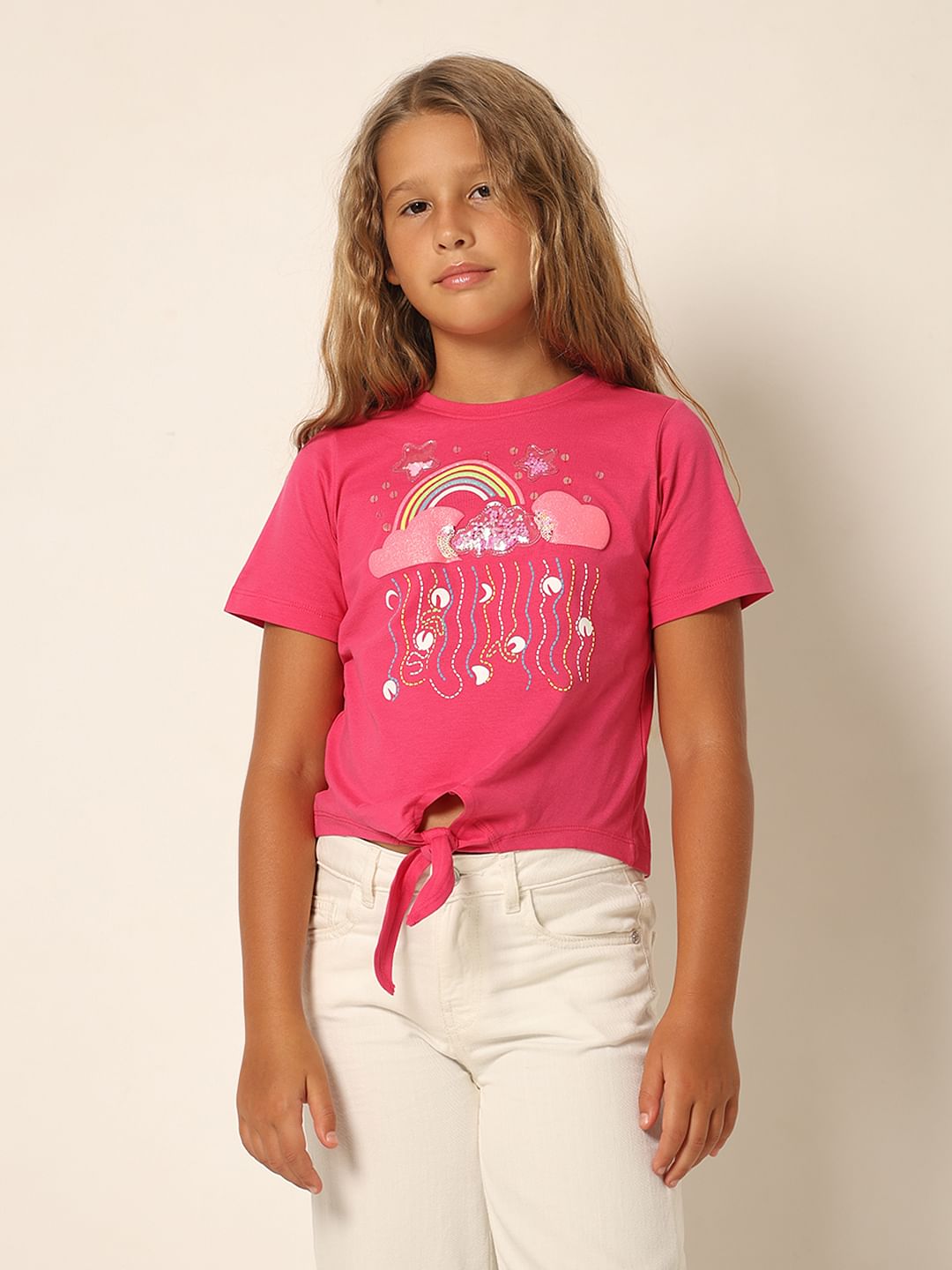 Girls Pink Typographic Print T-Shirt