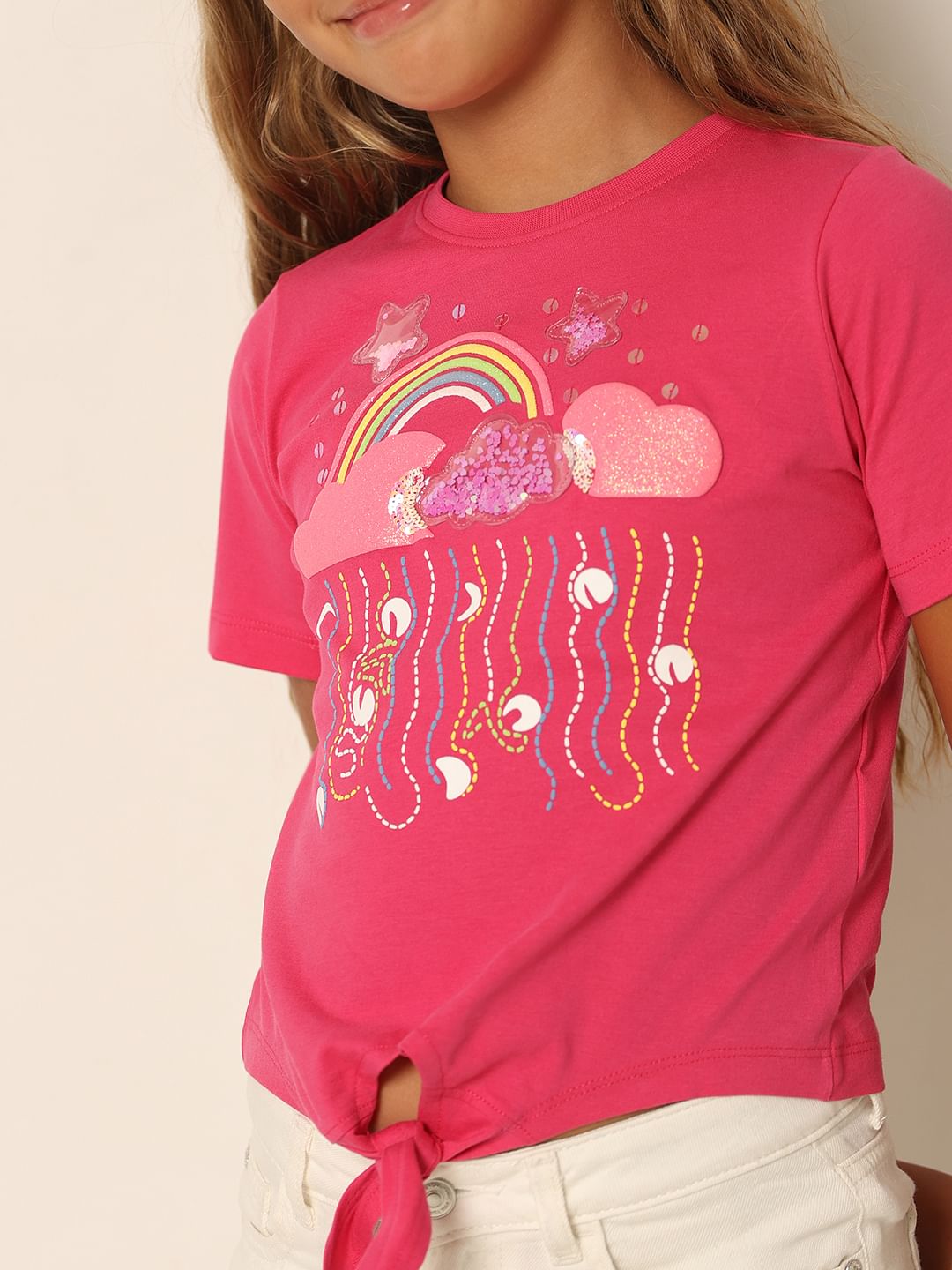 Girls Pink Typographic Print T-Shirt