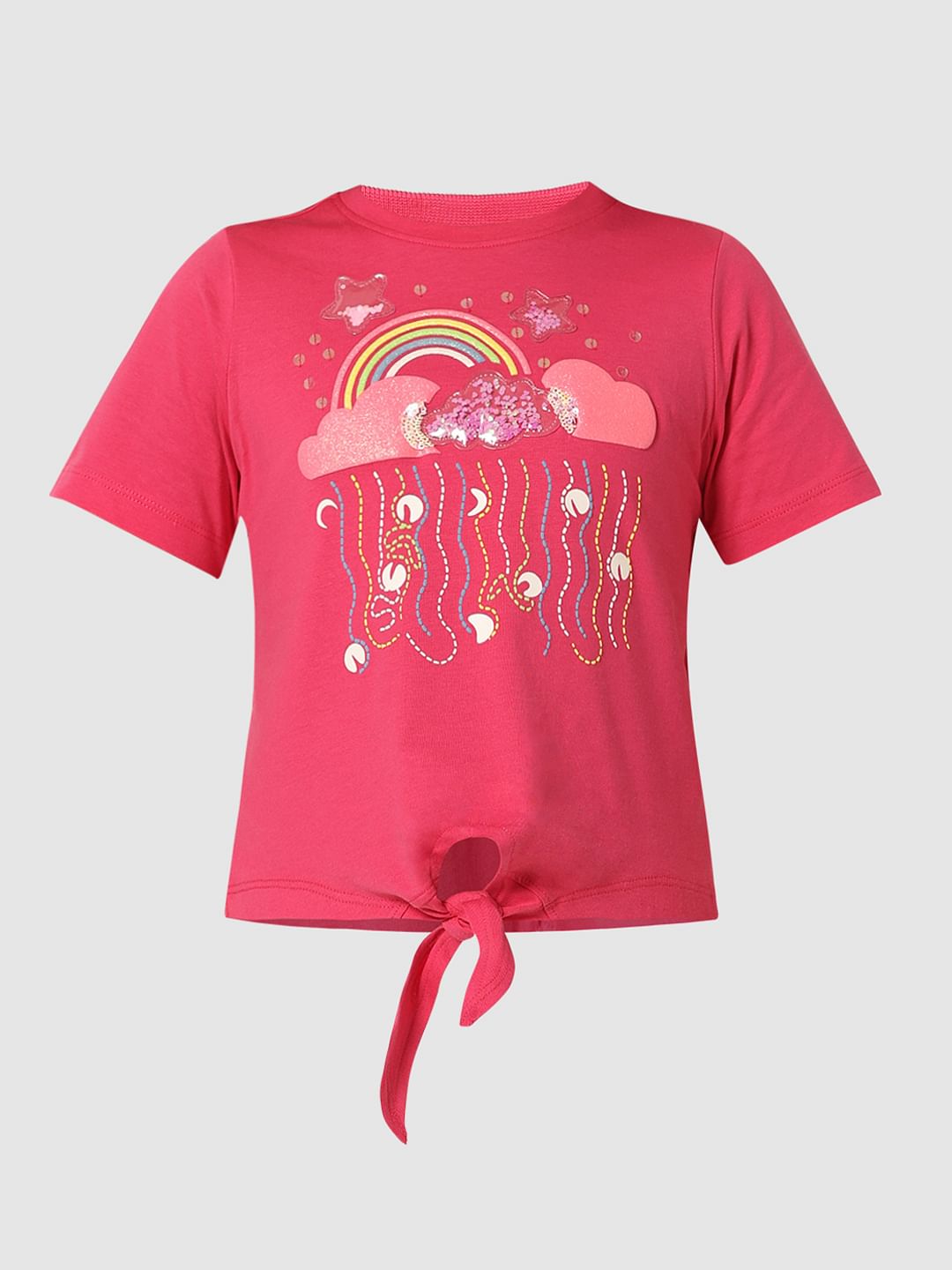 Girls Pink Typographic Print T-Shirt
