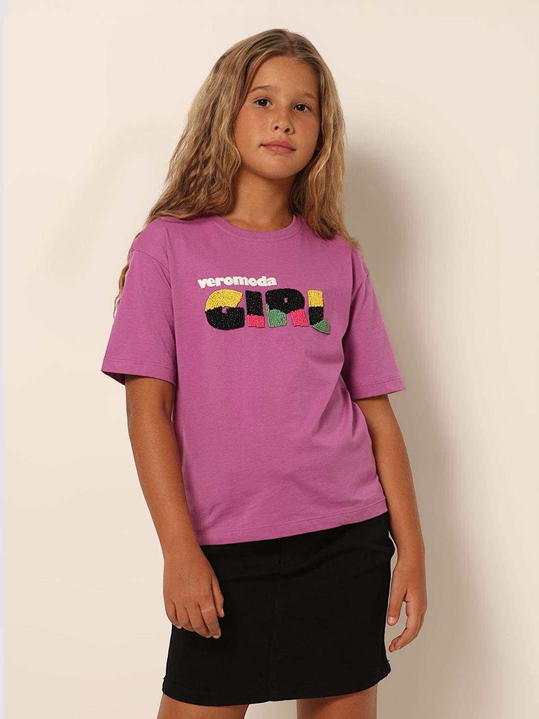 Girls Purple Bead Detail T-Shirt