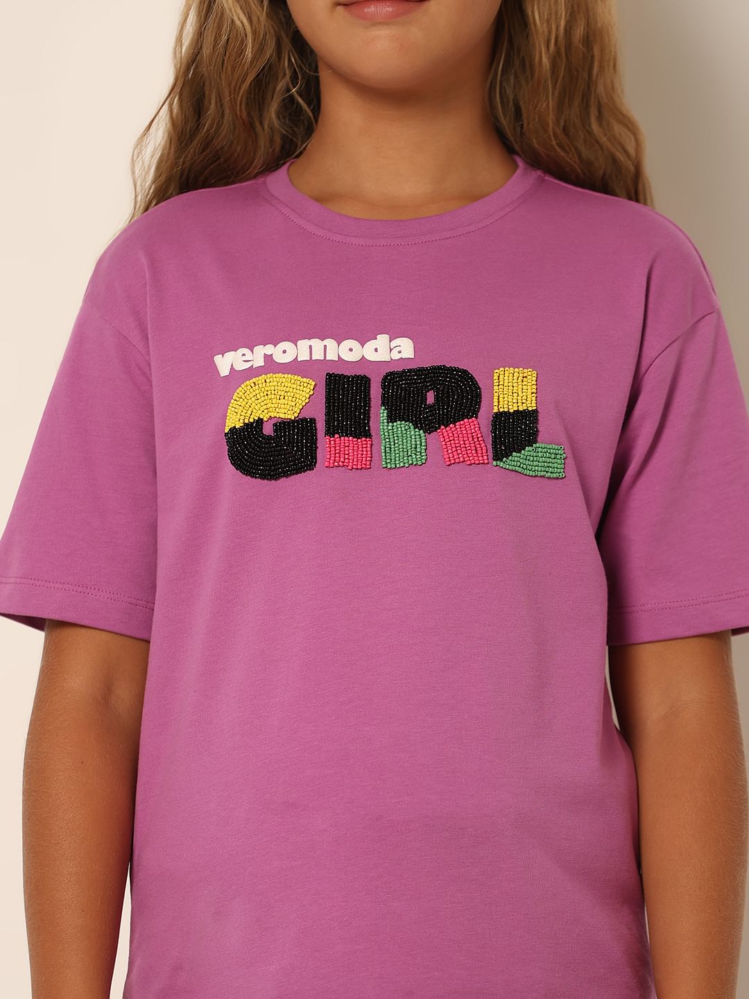 Girls Purple Bead Detail T-Shirt