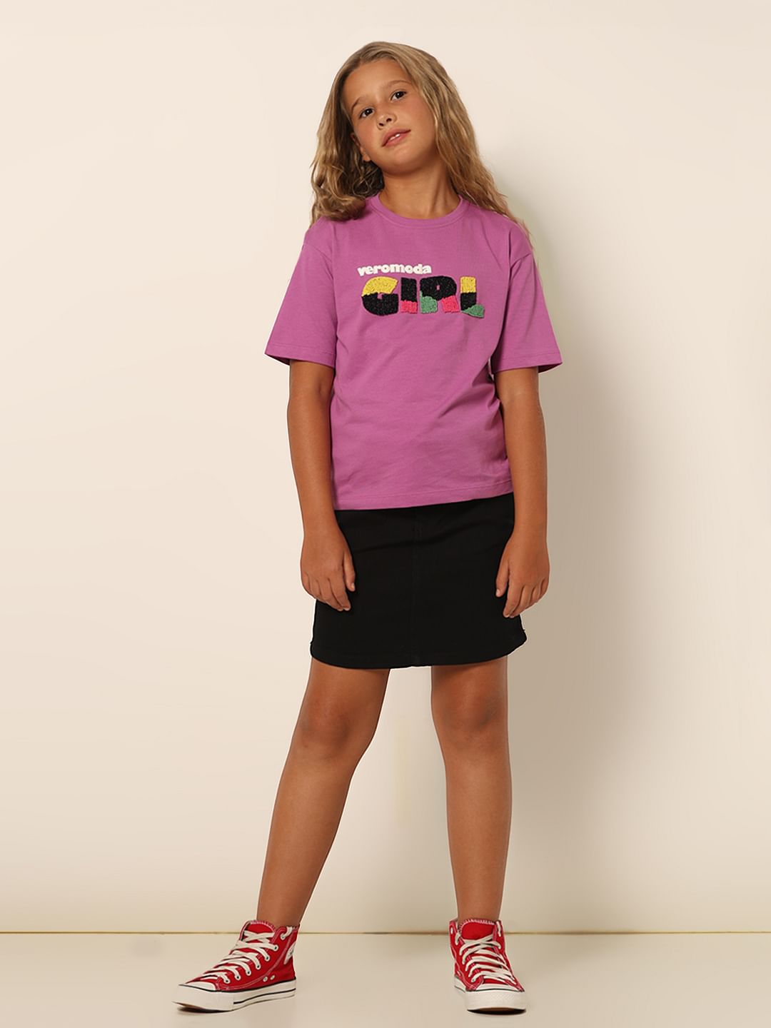Girls Purple Bead Detail T-Shirt