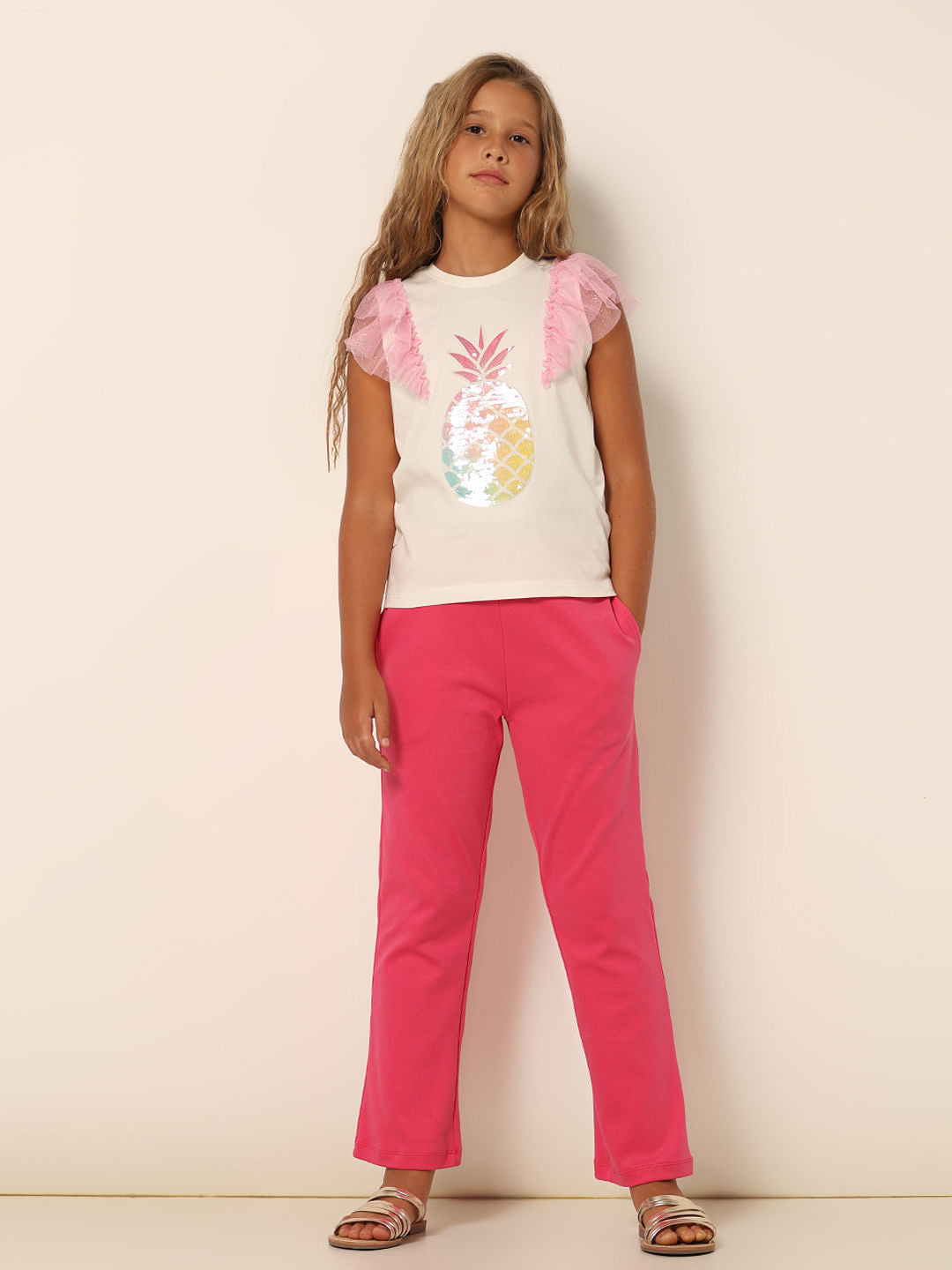 Girls White Ruffled Mesh T-Shirt