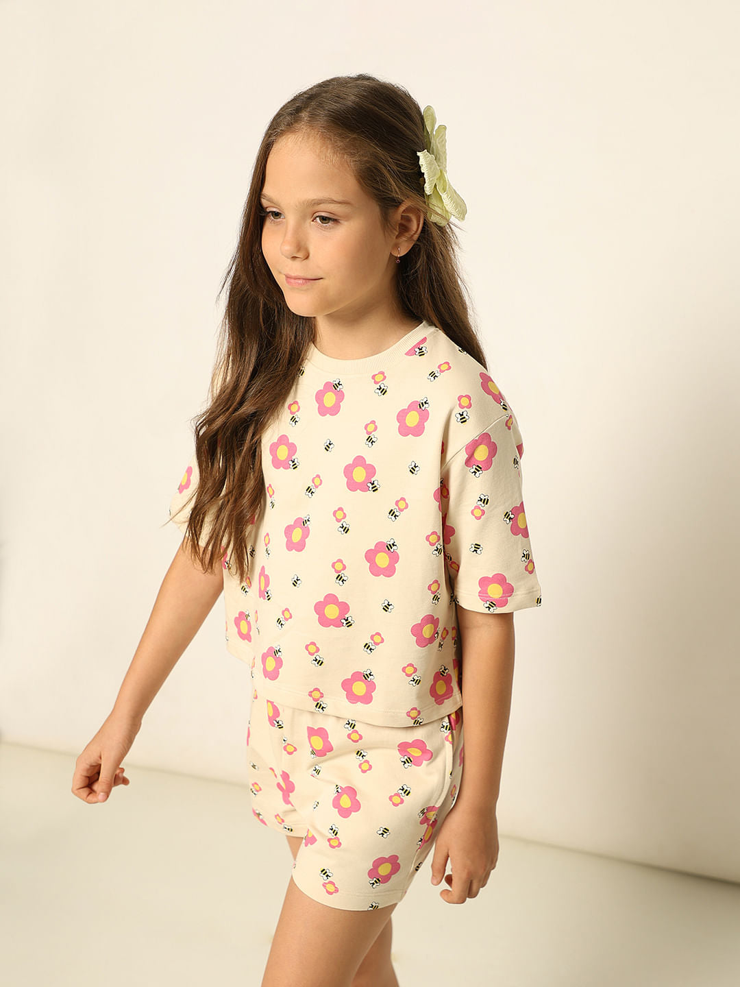 Beige Floral Co-Ord Set T-Shirt - 4Y