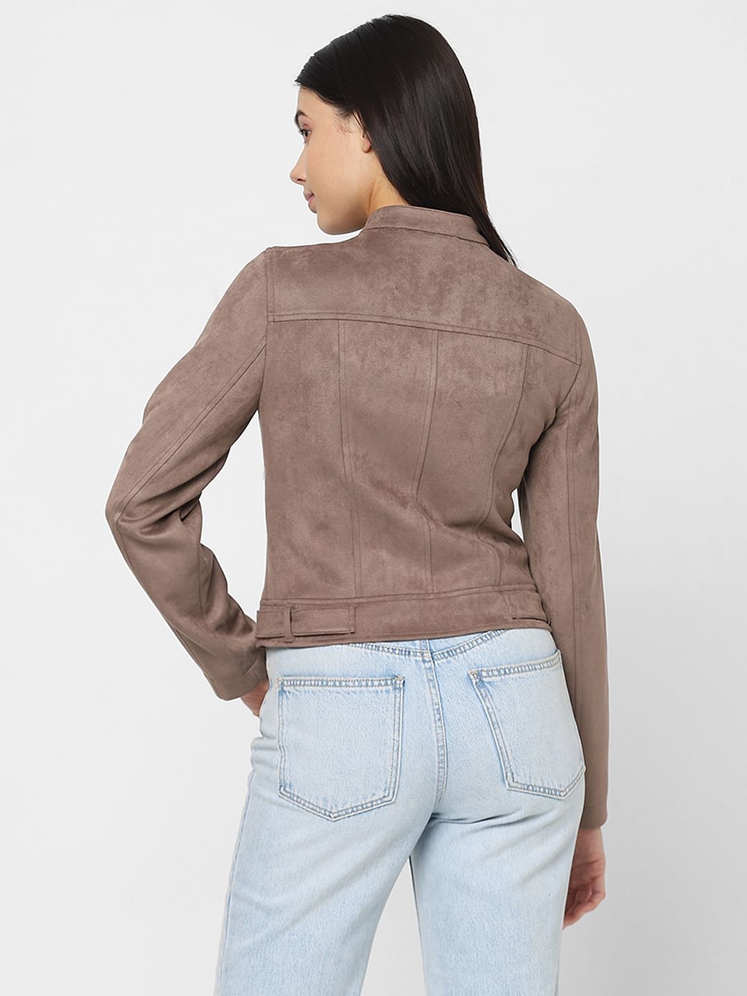 Brown Faux Suede Biker Jacket