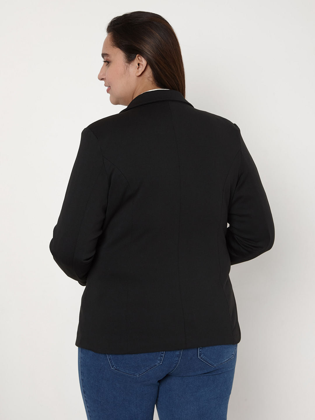 Curve Black Knit Formal Blazer