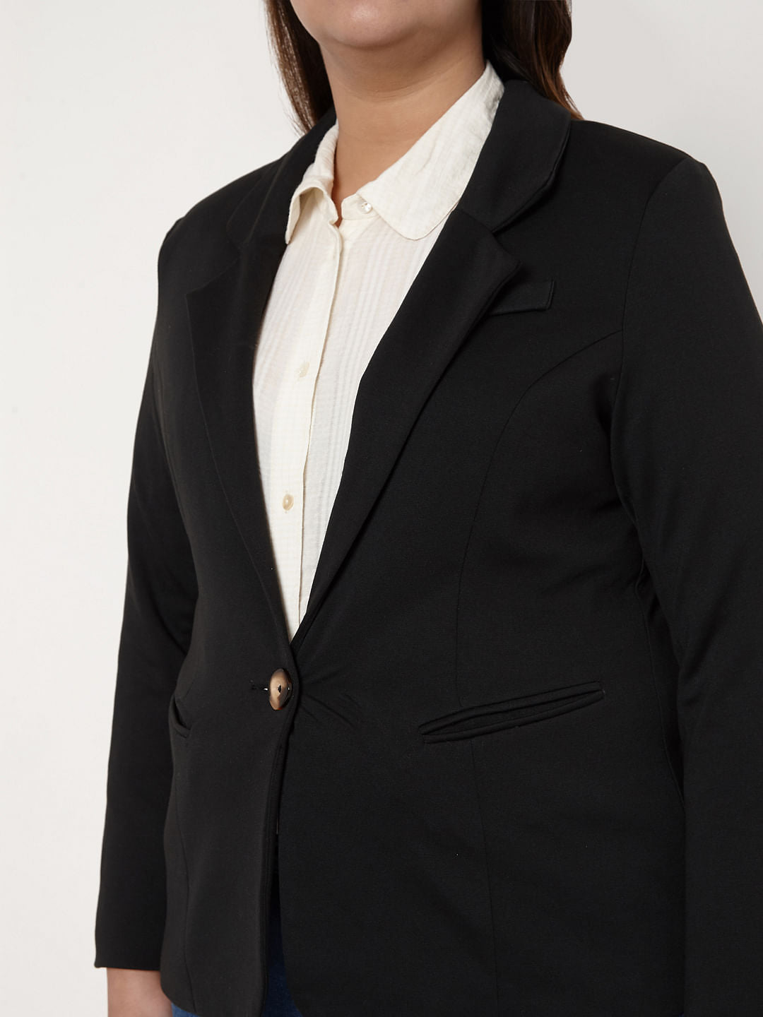 Curve Black Knit Formal Blazer