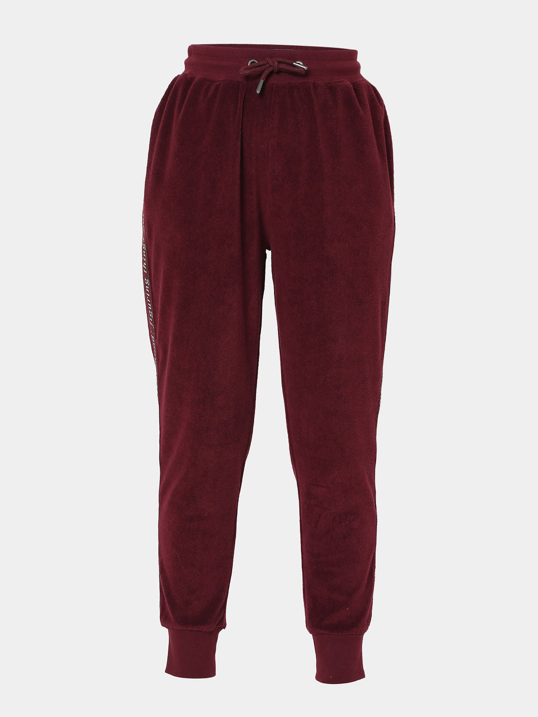Maroon Mid Rise Tape Detail Joggers
