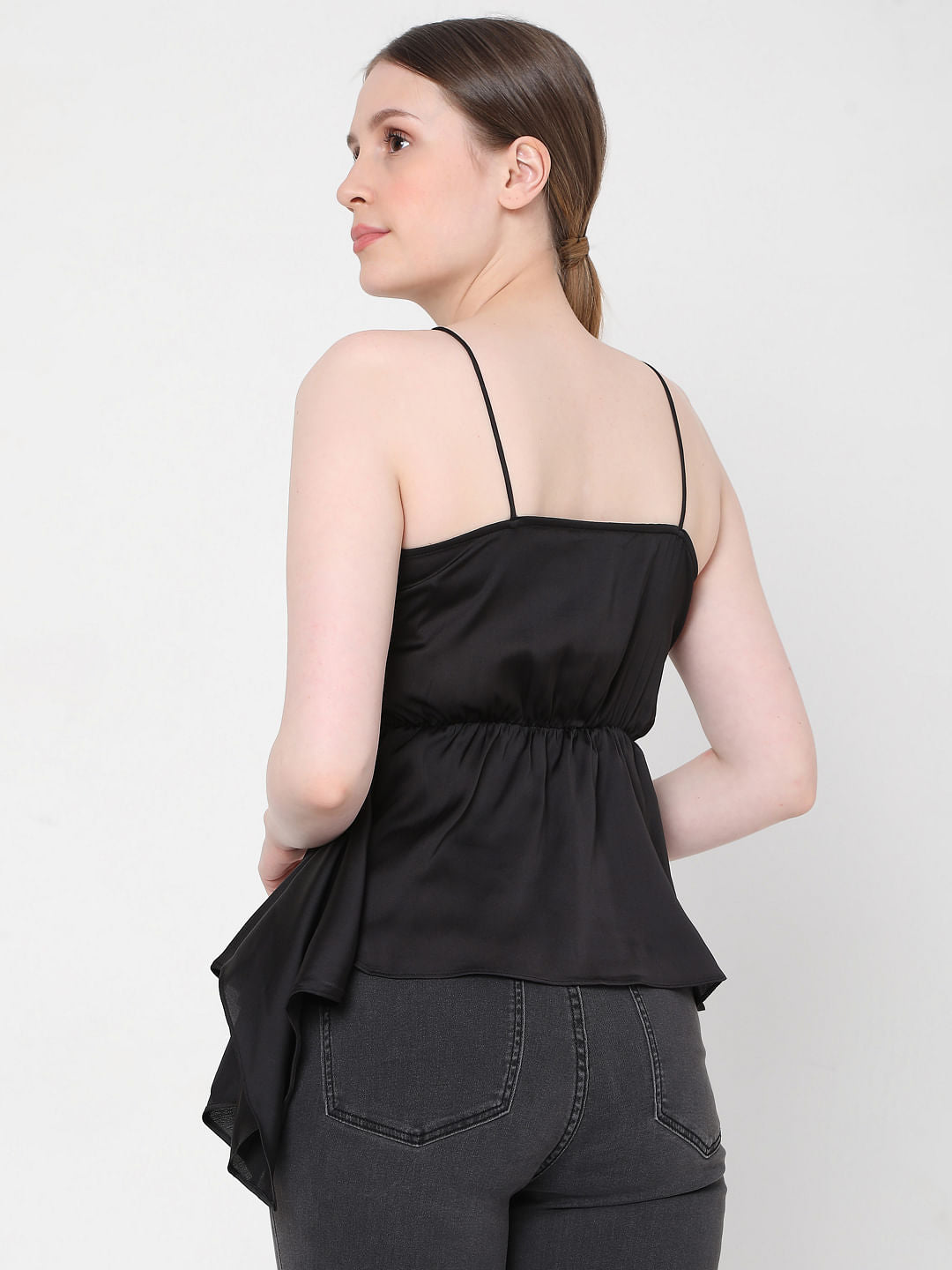 Black Strappy Wrap Peplum Top