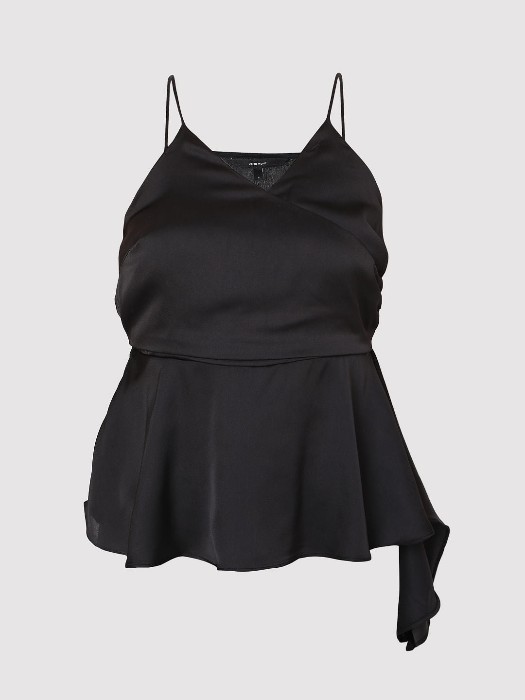 Black Strappy Wrap Peplum Top